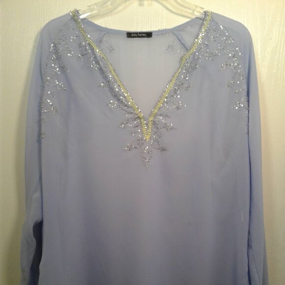 Daisy Fuentes Beaded Longsleeve Light Blue Top XL-XXL - Picture 2 of 16